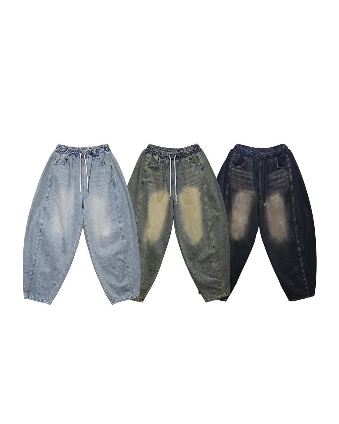 KOREA 抽繩 洗舊 氣球版型 #牛仔褲