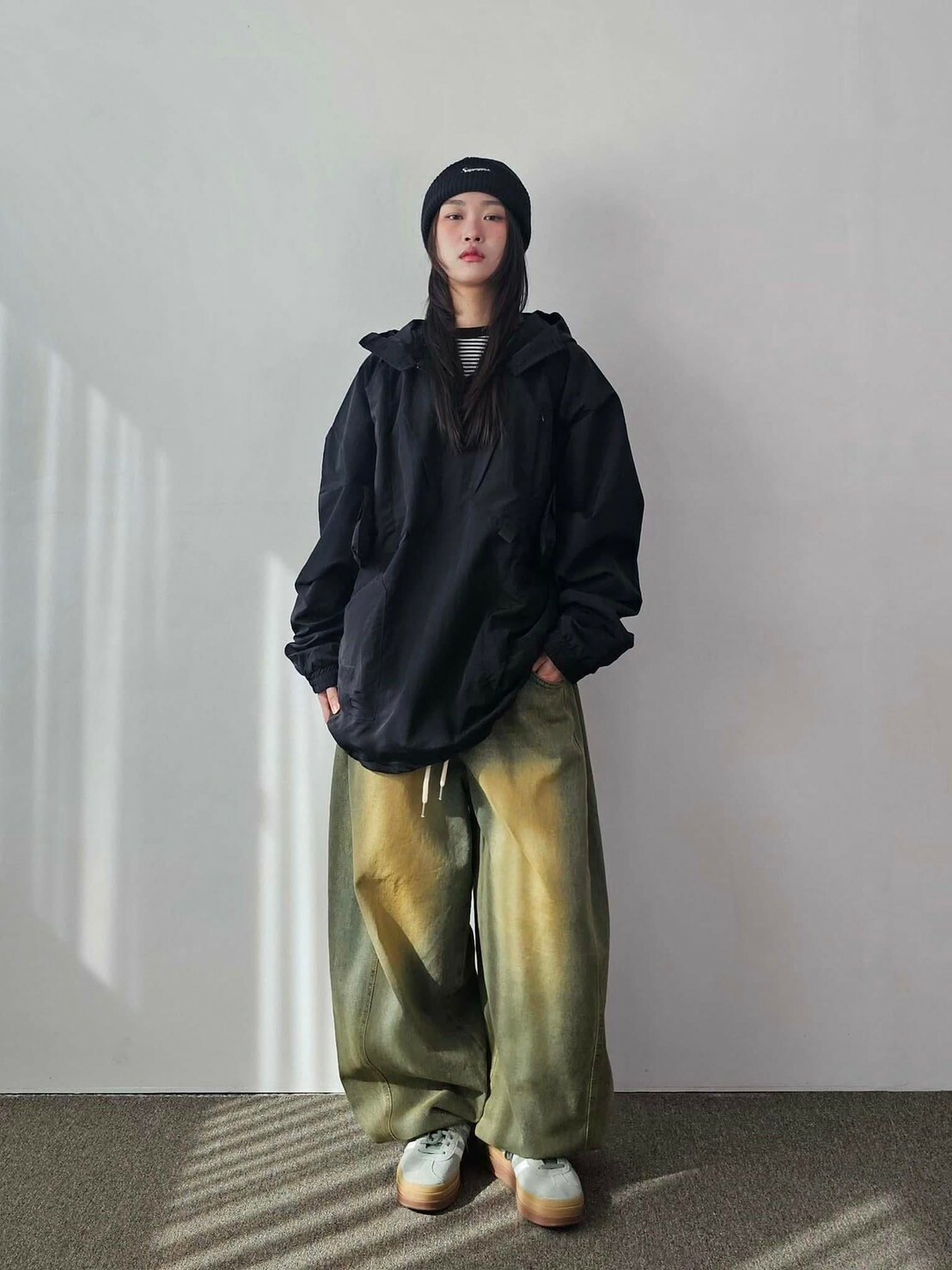 KOREA 抽繩 洗舊 氣球版型 #牛仔褲