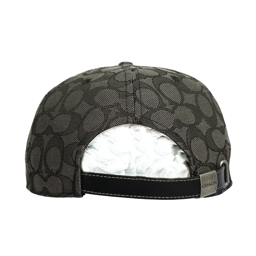 【COACH】CC Logo 緹花布及皮革棒球帽  XS-S  / M-L (炭灰色/黑色)CW764 CQBK