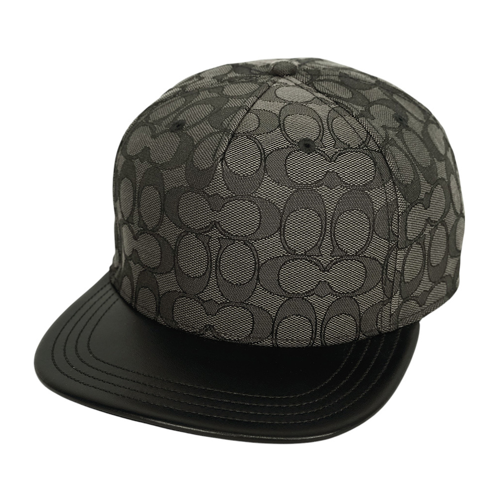 【COACH】CC Logo 緹花布及皮革棒球帽  XS-S  / M-L (炭灰色/黑色)CW764 CQBK