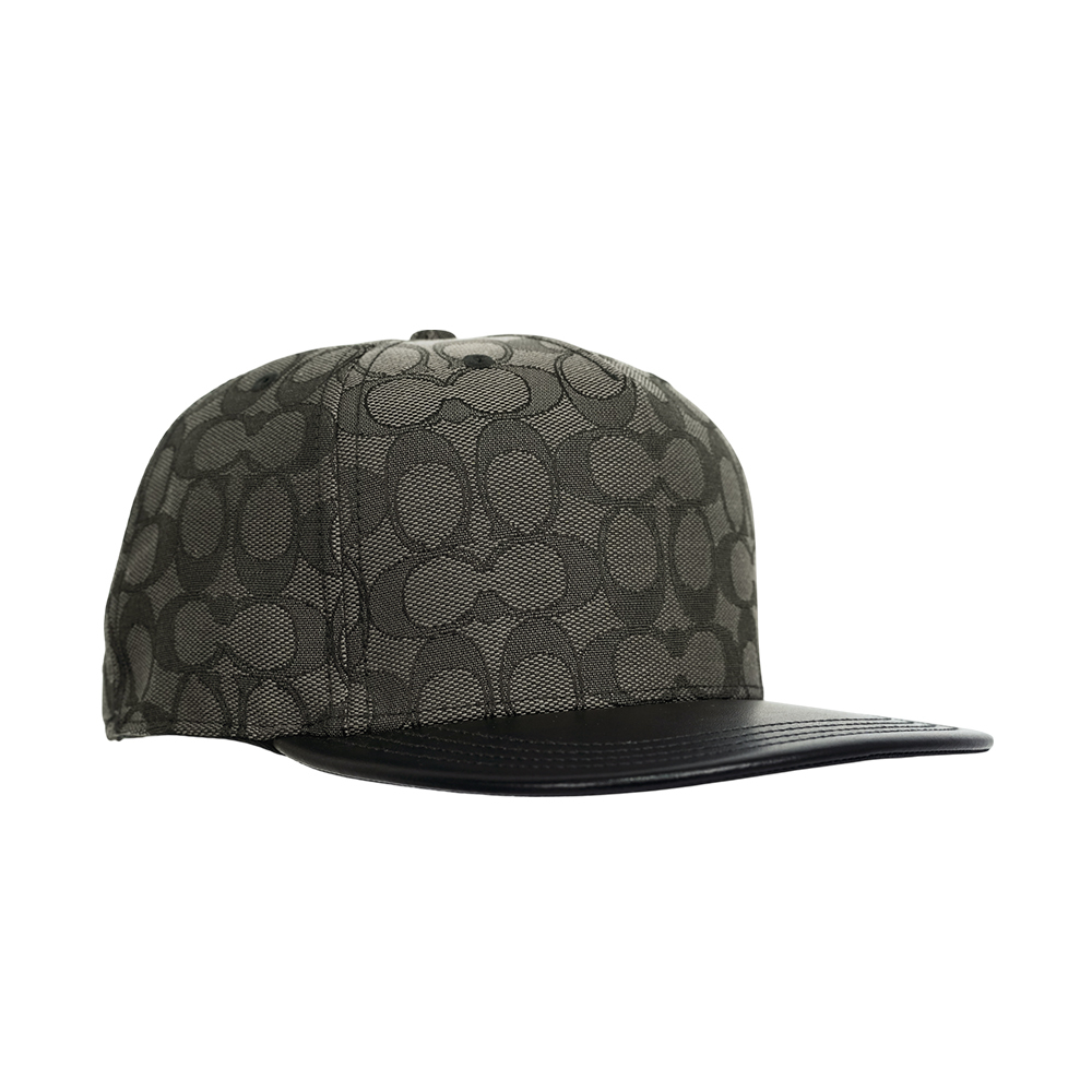 【COACH】CC Logo 緹花布及皮革棒球帽  XS-S  / M-L (炭灰色/黑色)CW764 CQBK