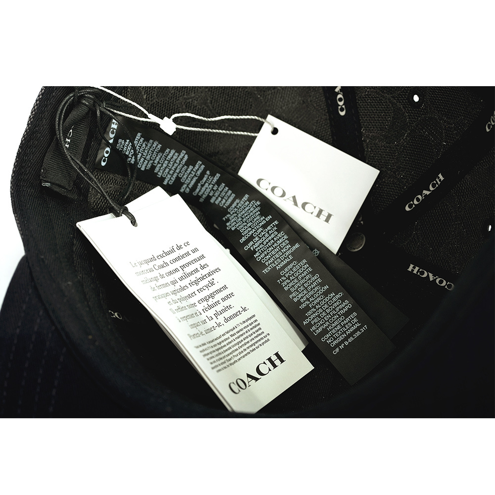 【COACH】CC Logo 緹花布及皮革棒球帽  XS-S  / M-L (炭灰色/黑色)CW764 CQBK