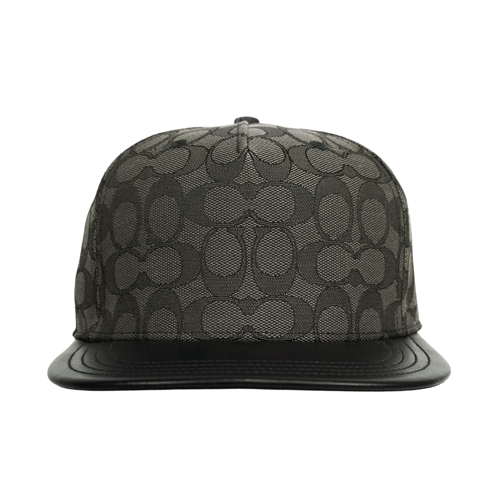 【COACH】CC Logo 緹花布及皮革棒球帽  XS-S  / M-L (炭灰色/黑色)CW764 CQBK