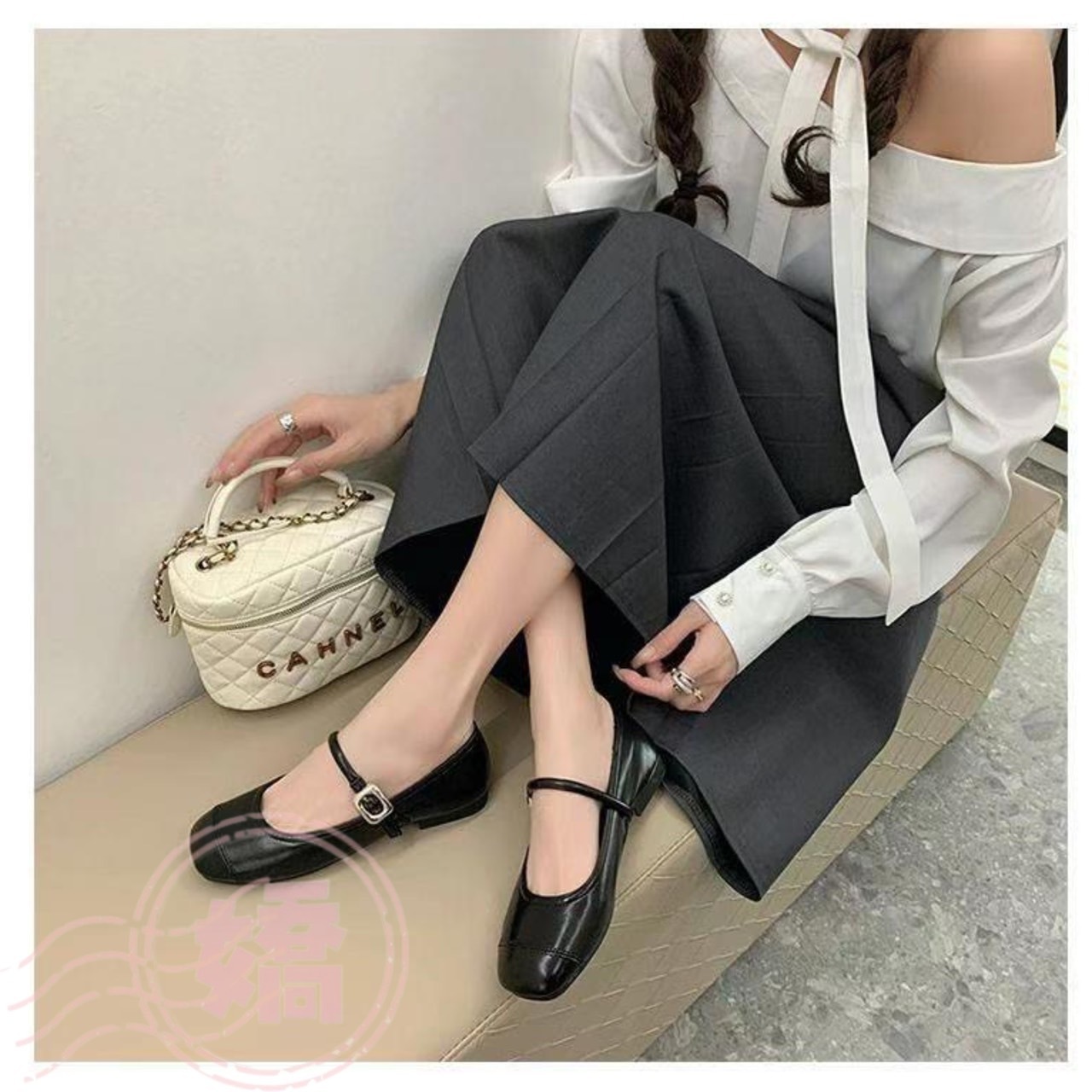 K20001方頭銀釦娃娃鞋(黑'銀)(230'235'240'245'250)