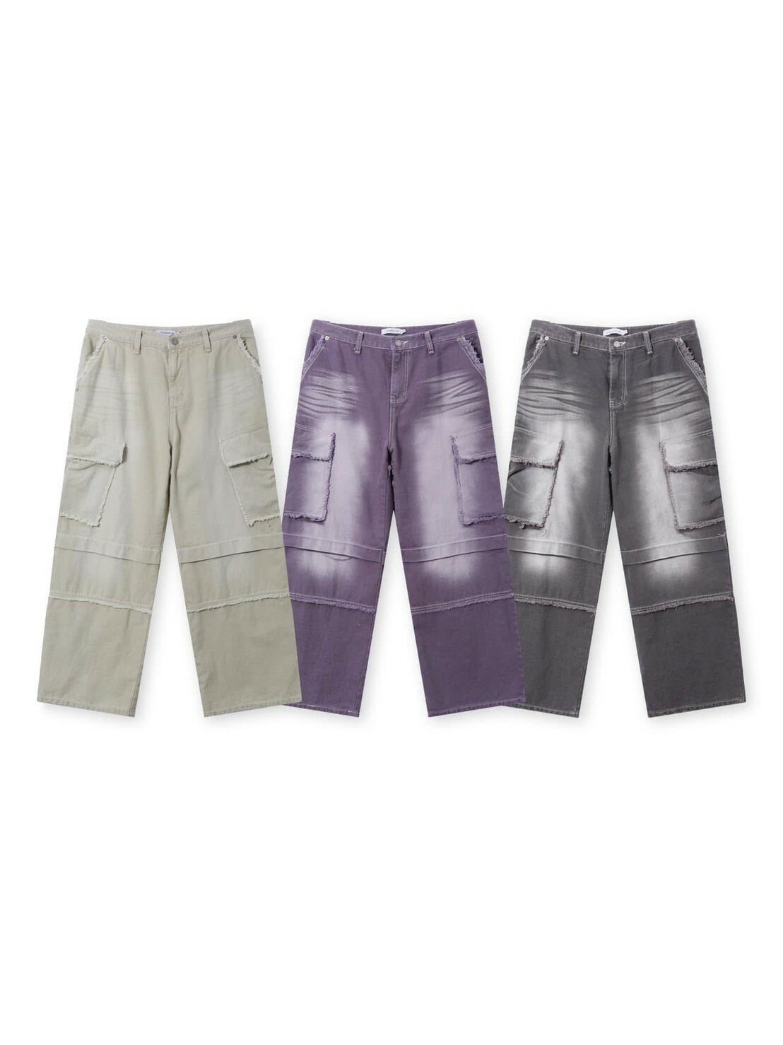 UNUSED 刷色 大口袋 鬚邊 #牛仔褲