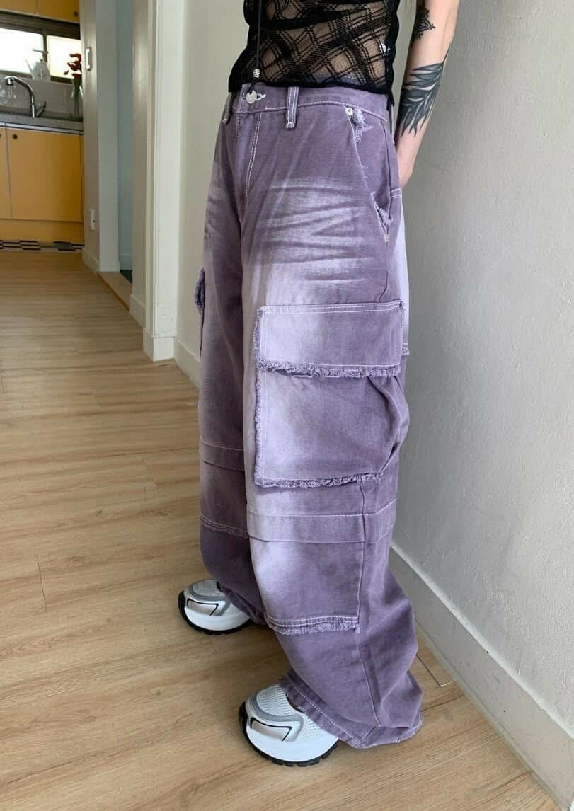 UNUSED 刷色 大口袋 鬚邊 #牛仔褲