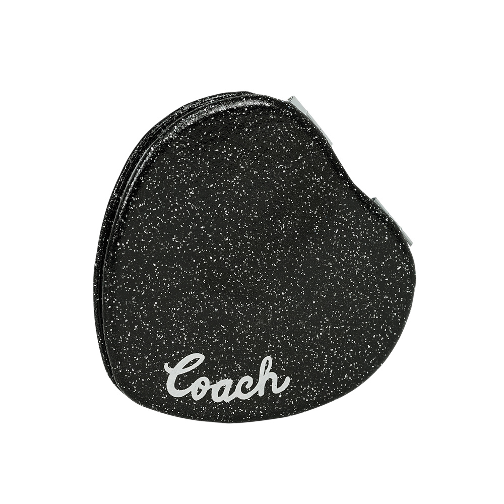 【COACH】Logo 標誌亮片愛心造型鏡子(黑色)CU755 SVBK