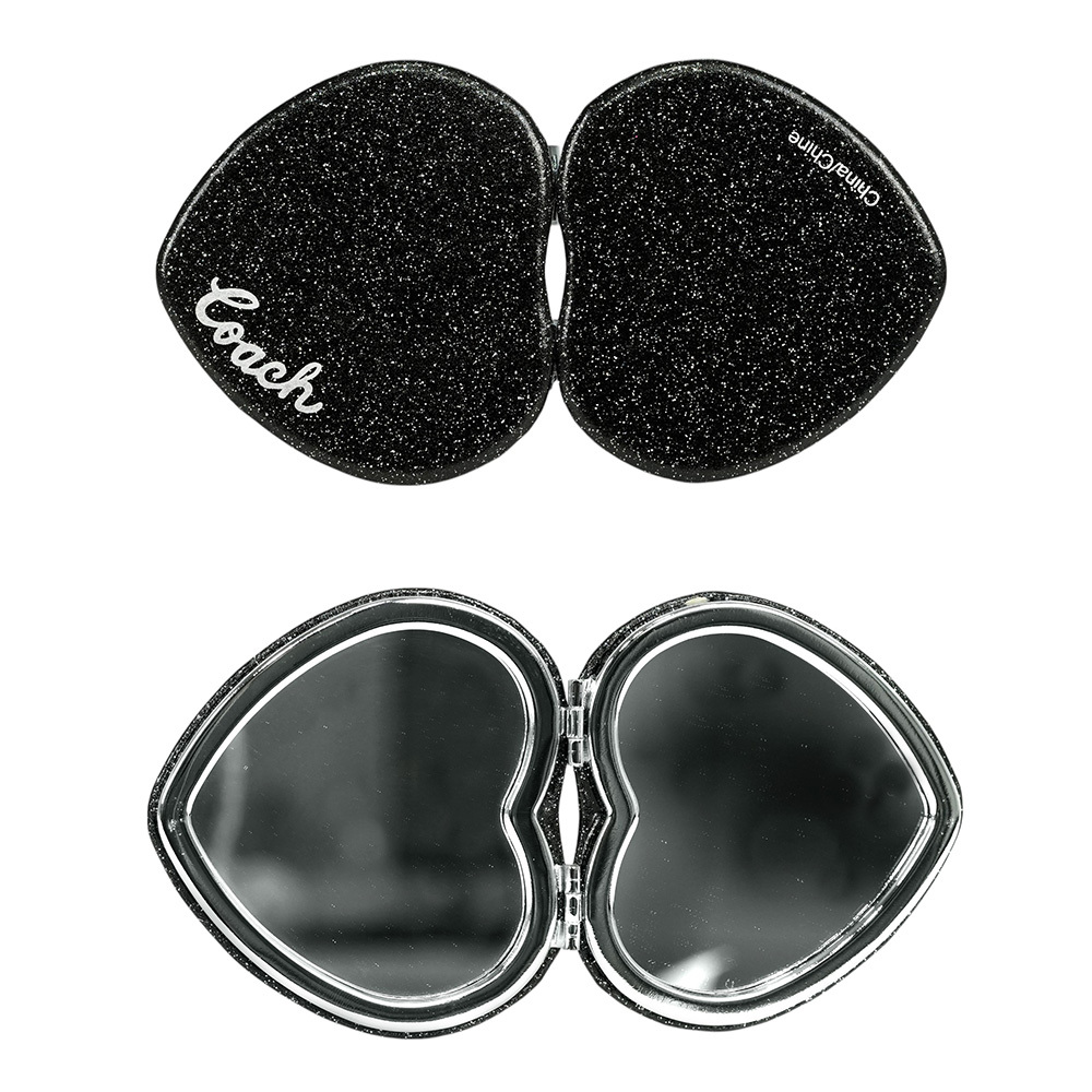 【COACH】Logo 標誌亮片愛心造型鏡子(黑色)CU755 SVBK