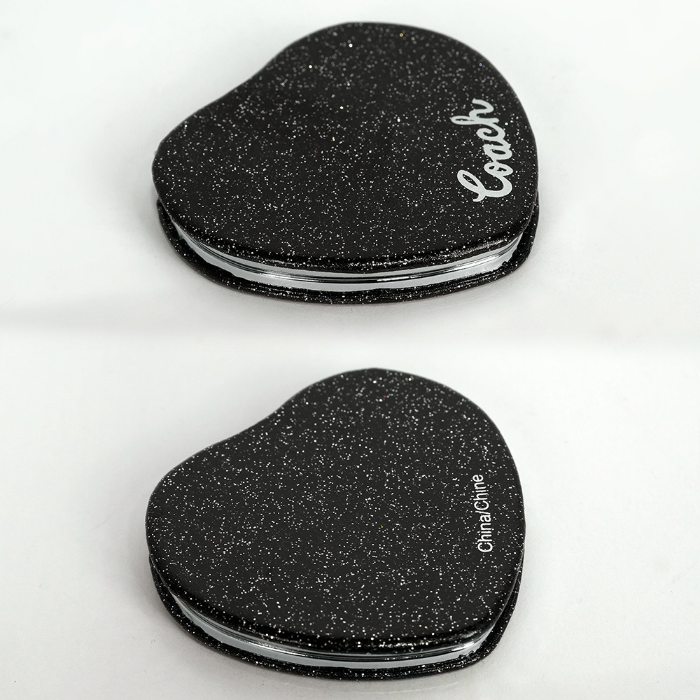 【COACH】Logo 標誌亮片愛心造型鏡子(黑色)CU755 SVBK