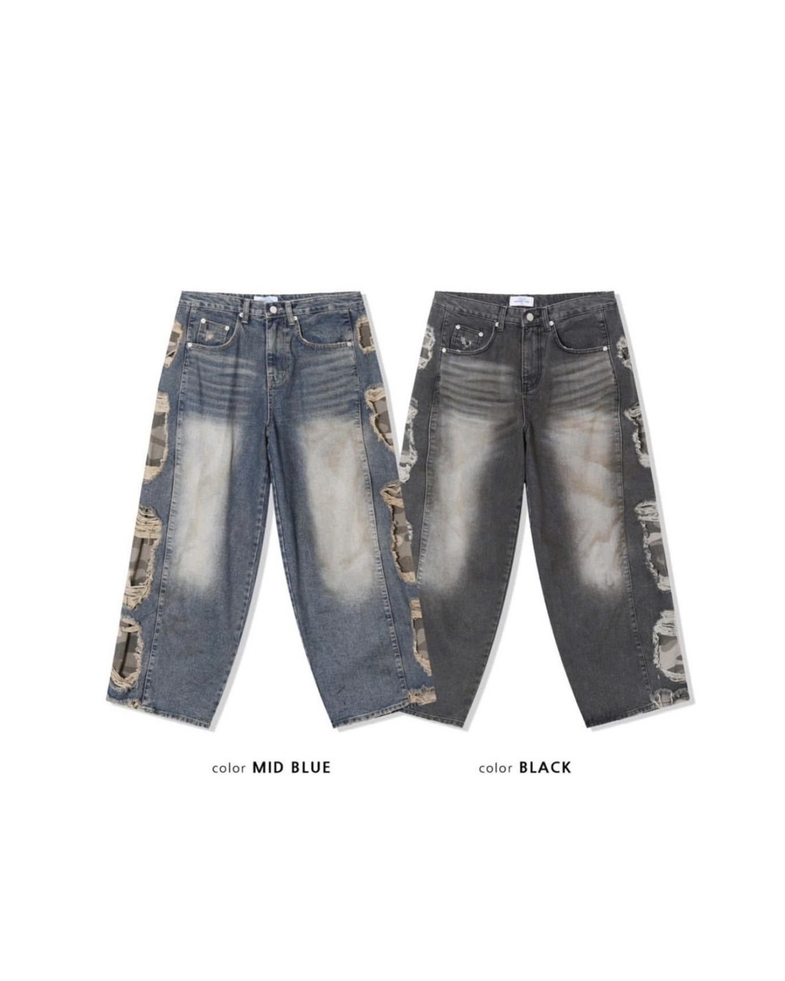 UNUSED 破壞 設計感 做舊 迷彩 #牛仔褲