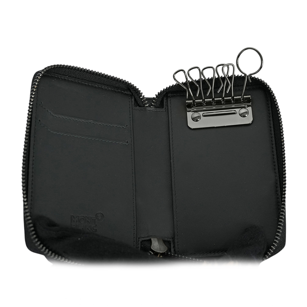 【MONT BLANC】夜航系列平滑牛皮拉鍊防盜卡夾包/鑰匙包(黑色)(展示品)127261