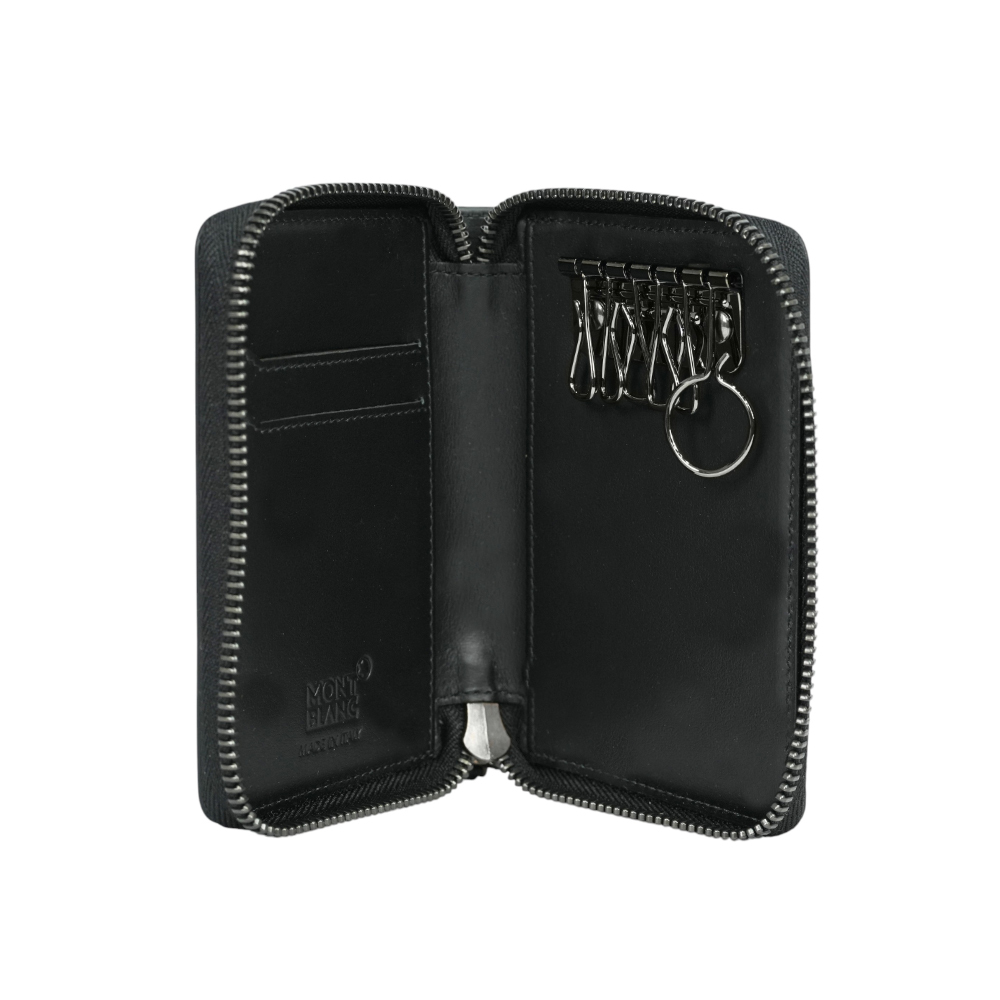 【MONT BLANC】夜航系列平滑牛皮拉鍊防盜卡夾包/鑰匙包(黑色)(展示品)127261