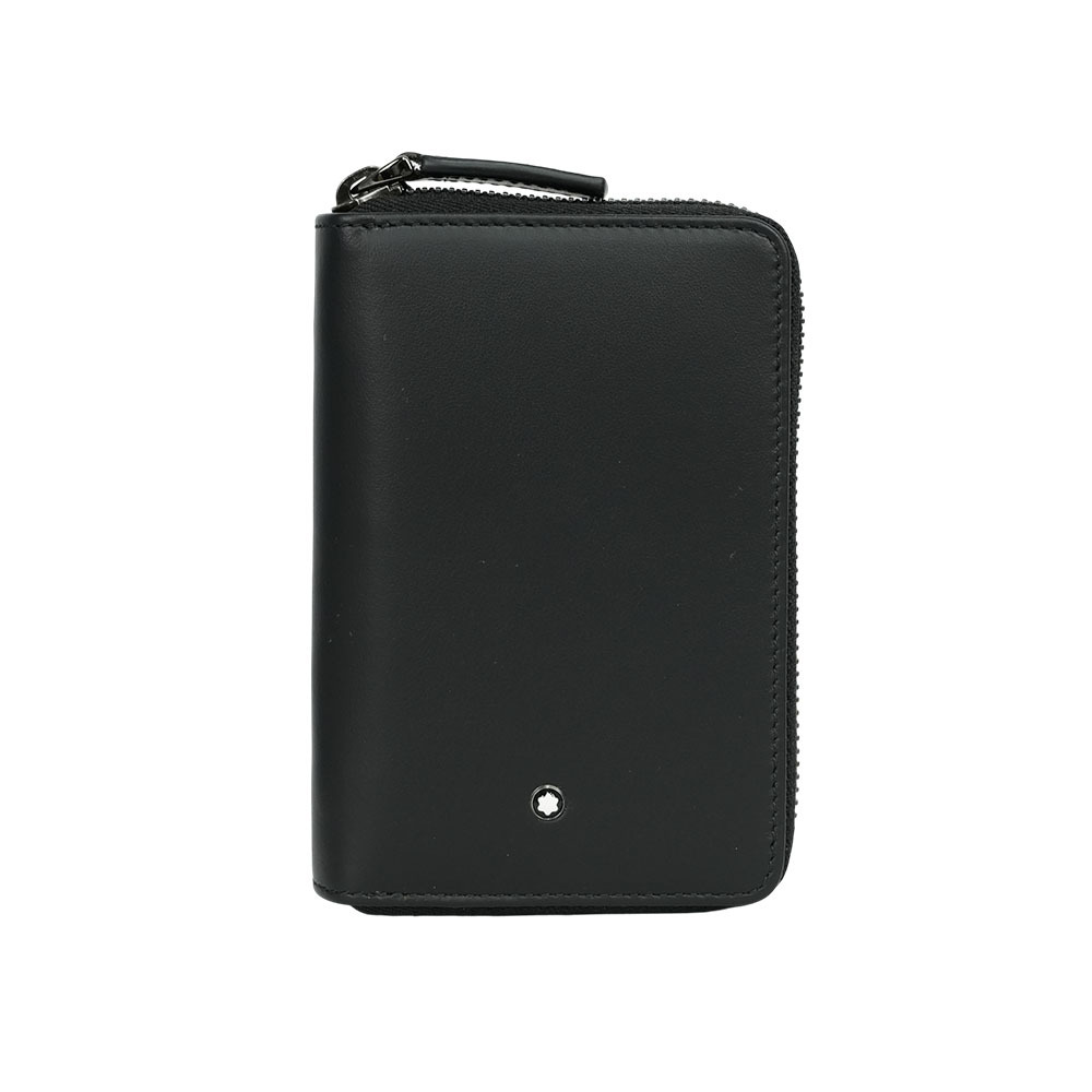 【MONT BLANC】夜航系列平滑牛皮拉鍊防盜卡夾包/鑰匙包(黑色)(展示品)127261