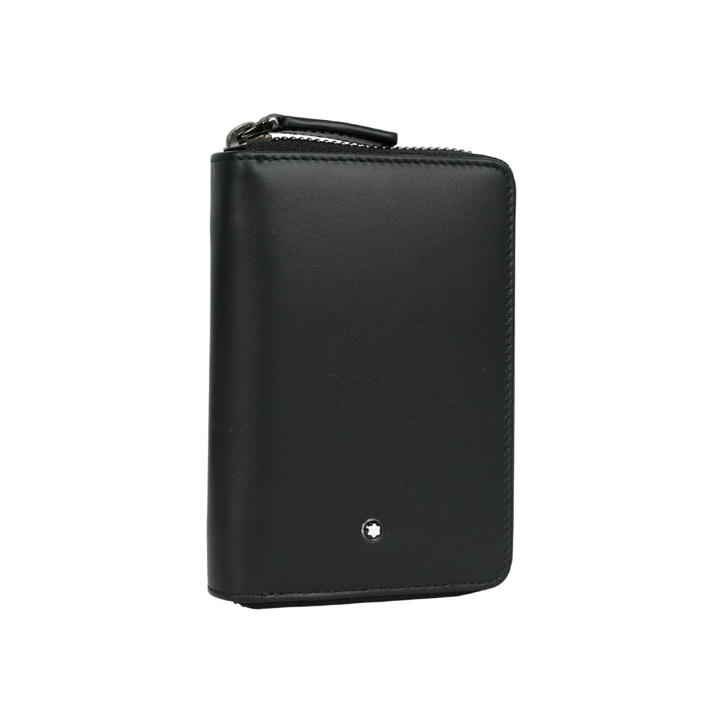 【MONT BLANC】夜航系列平滑牛皮拉鍊防盜卡夾包/鑰匙包(黑色)(展示品)127261