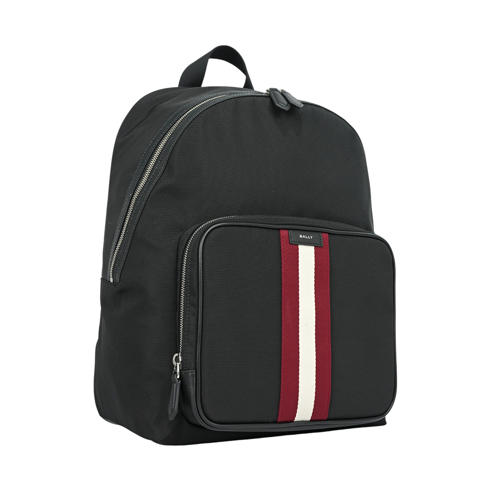 【BALLY】Code 紅白織帶尼龍拉鍊口袋後背包
