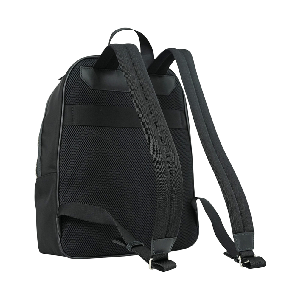 【BALLY】Code 紅白織帶尼龍拉鍊口袋後背包(黑色)6308463