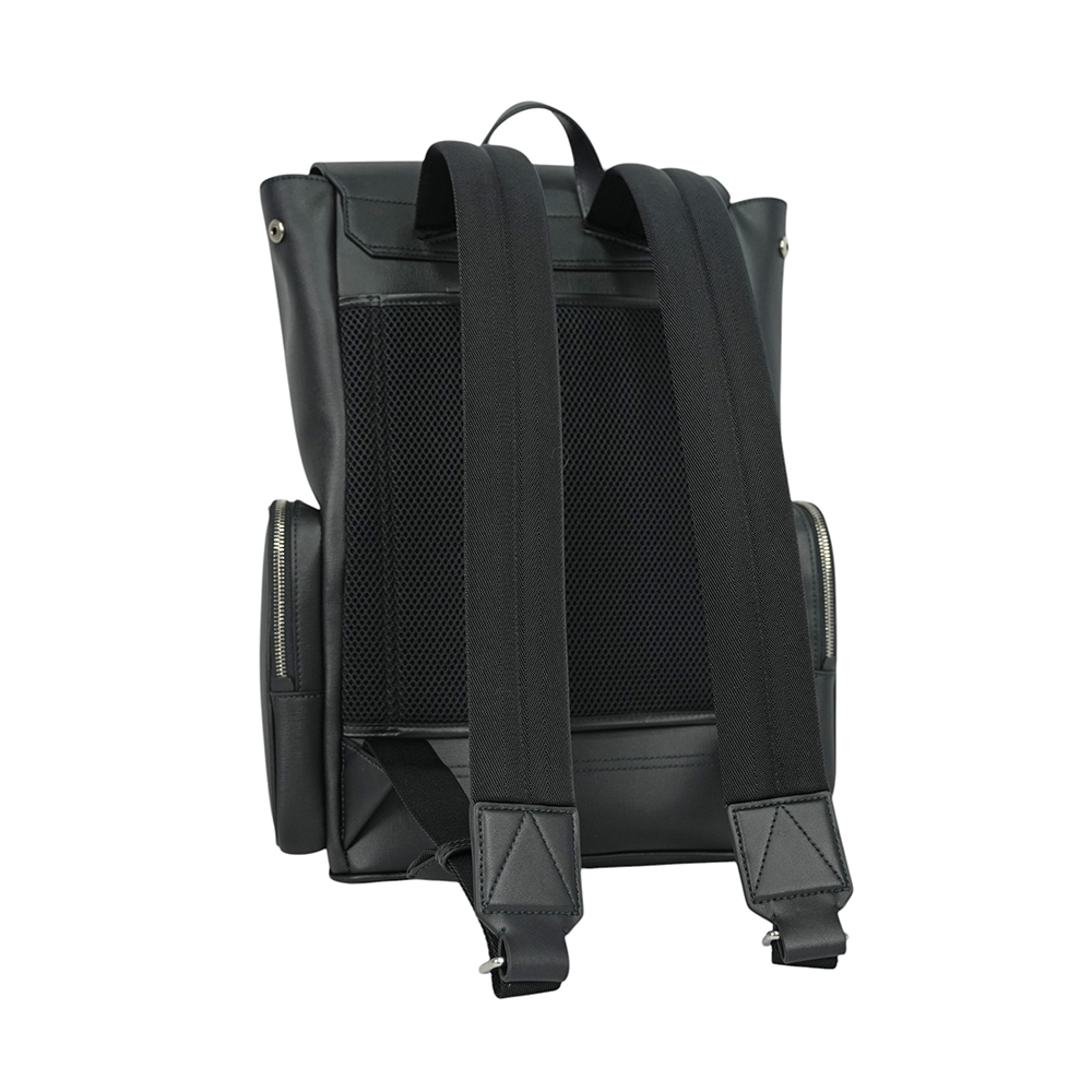 【BALLY】Mythos 紅白條紋再生牛皮翻蓋束口後背包(黑色)6308459