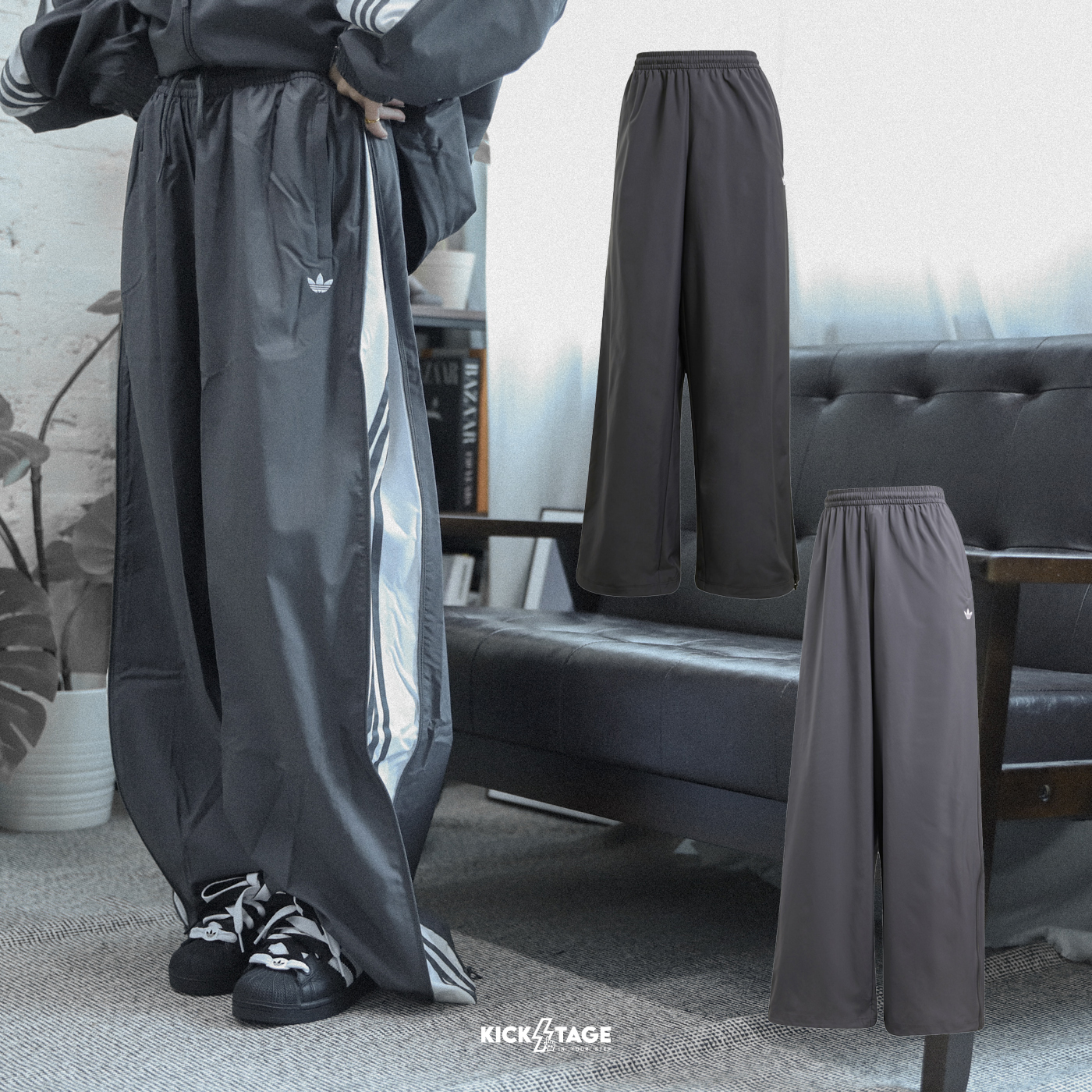 男女款 ADIDAS ADILENIUM SEASON 3 灰色 黑色 拉鍊 運動 風衣 長褲【JX9206/JY8880】