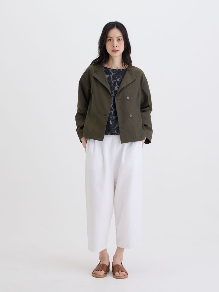 三角V領外套-軍綠