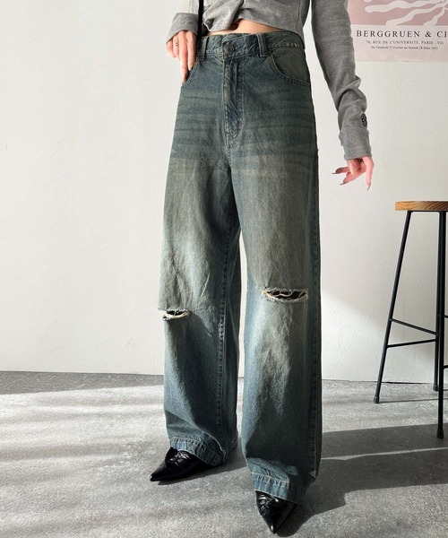 日本🇯🇵連線 Classical Elf 不對稱復古牛仔褲 直筒褲 寬褲 破褲 3色 (任買兩件711免運)/預購