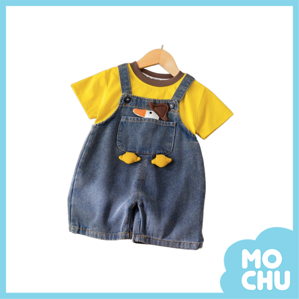 口袋鴨鴨牛仔吊帶套裝(二色)