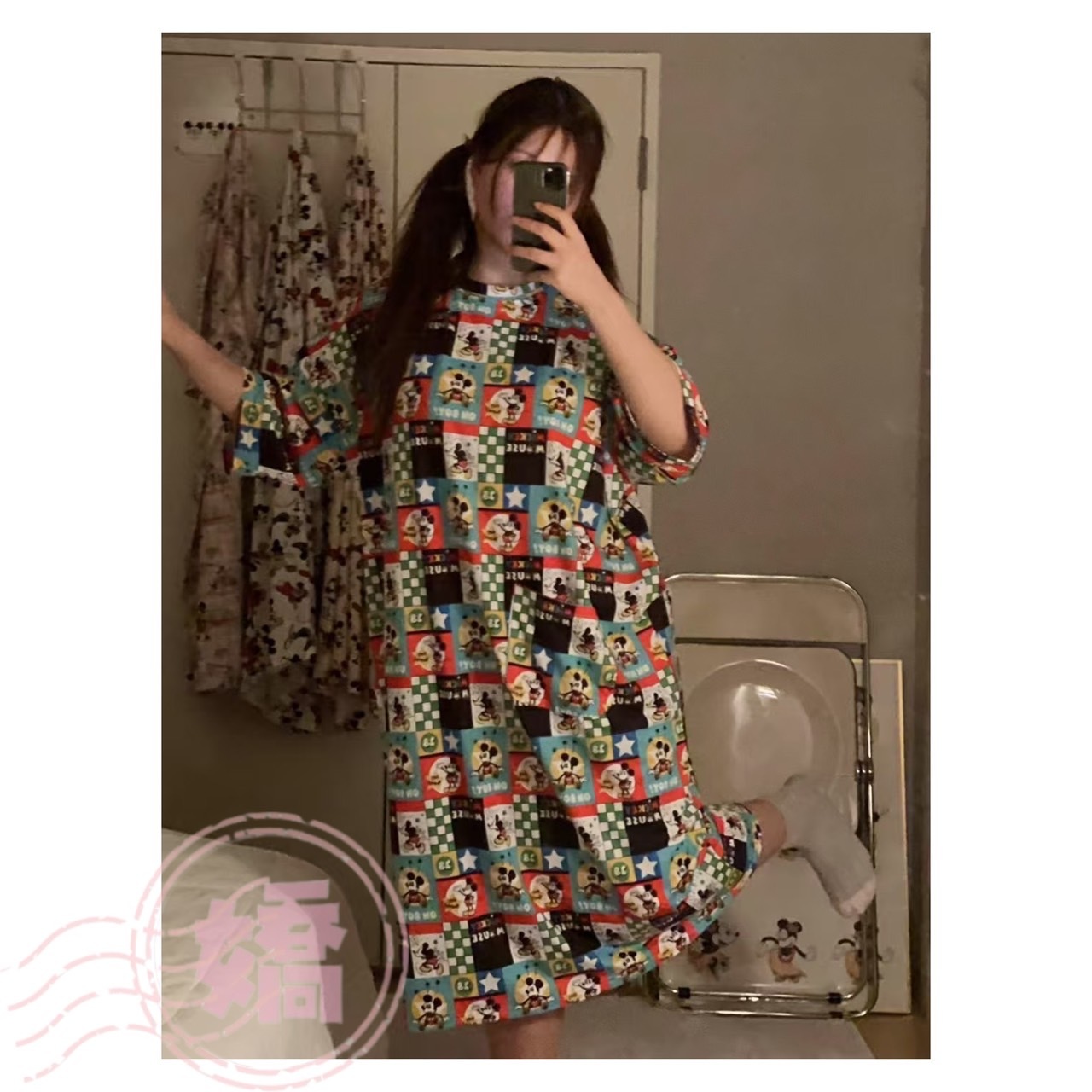 K12002滿版米奇角色睡衣(白'杏'綠)