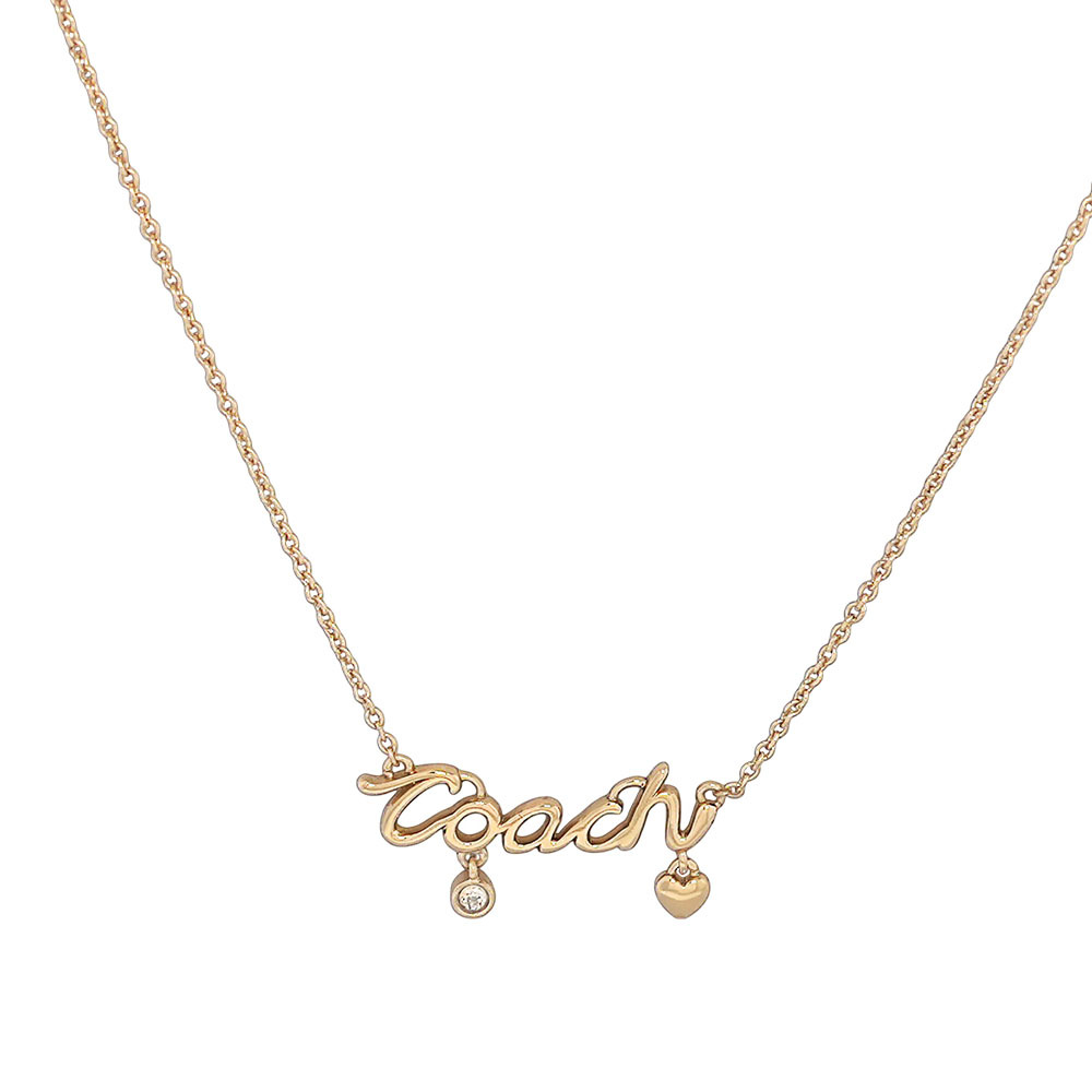【COACH】Script 草寫標誌及玻璃水鑽項鍊(金色)CAD52 GLD