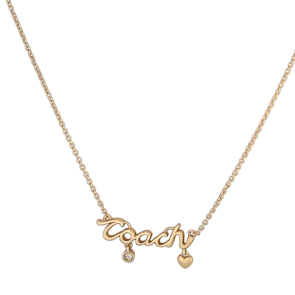 【COACH】Script 草寫標誌及玻璃水鑽項鍊(金色)CAD52 GLD