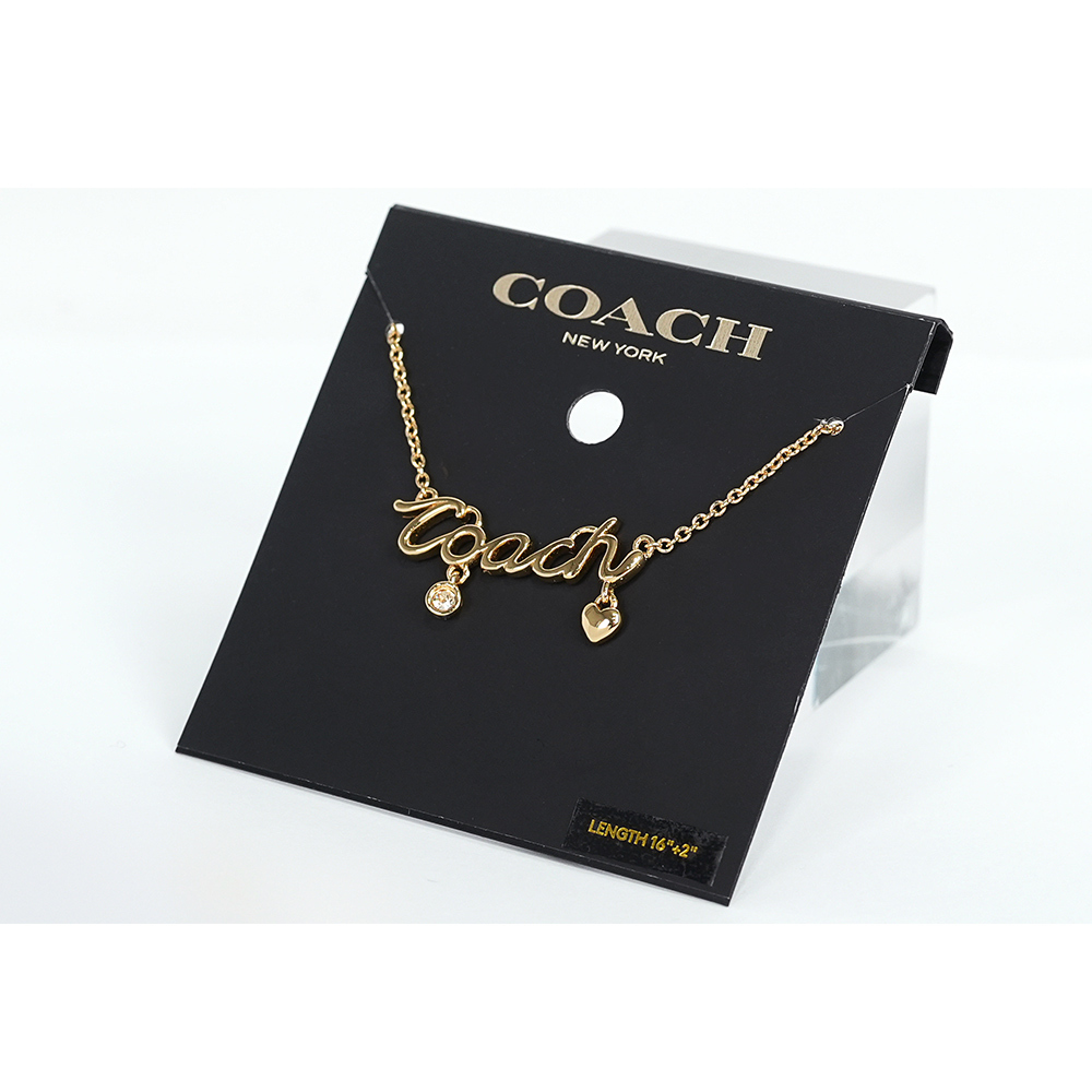 【COACH】Script 草寫標誌及玻璃水鑽項鍊(金色)CAD52 GLD