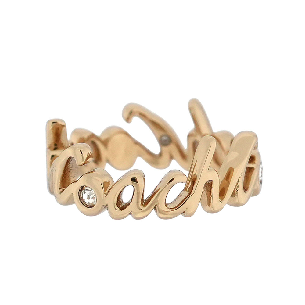 【COACH】Script 草寫標誌及玻璃水鑽戒指(金色)CAH43 GLD
