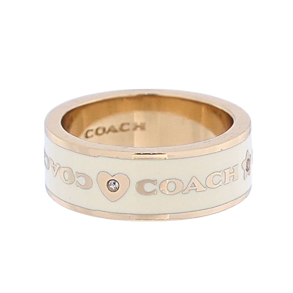 【COACH】愛心及星星圖案琺瑯戒指 6號 / 7號 (白色/金色)