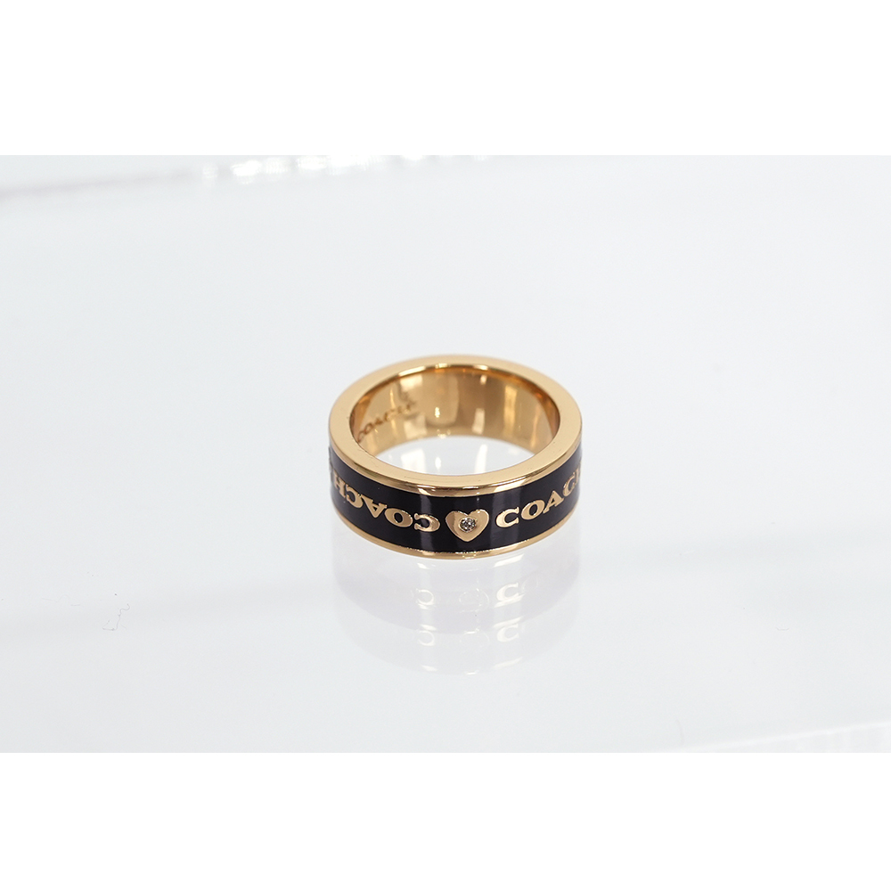 【COACH】愛心及星星圖案琺瑯戒指(黑色/金色)CAH44 GDBK