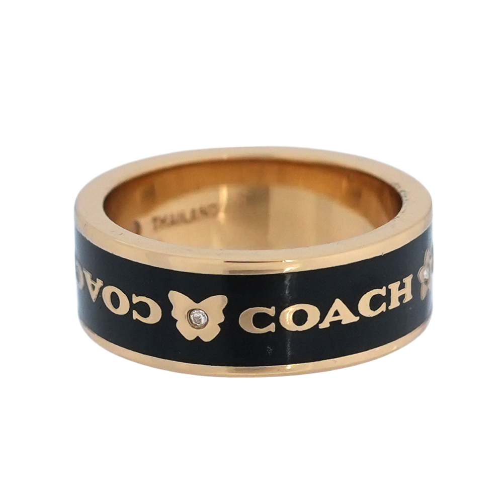 【COACH】愛心及星星圖案琺瑯戒指(黑色/金色)CAH44 GDBK
