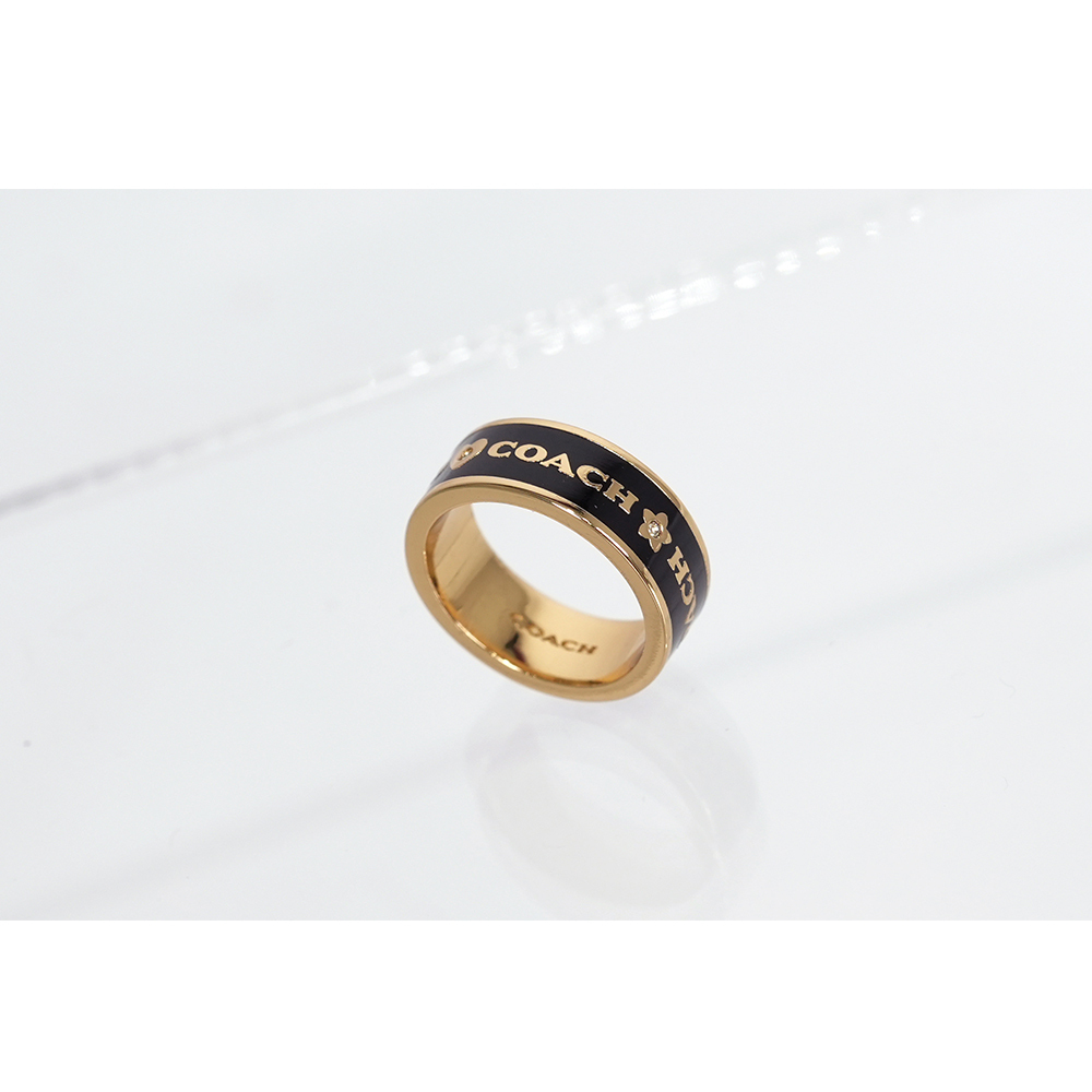 【COACH】愛心及星星圖案琺瑯戒指(黑色/金色)CAH44 GDBK