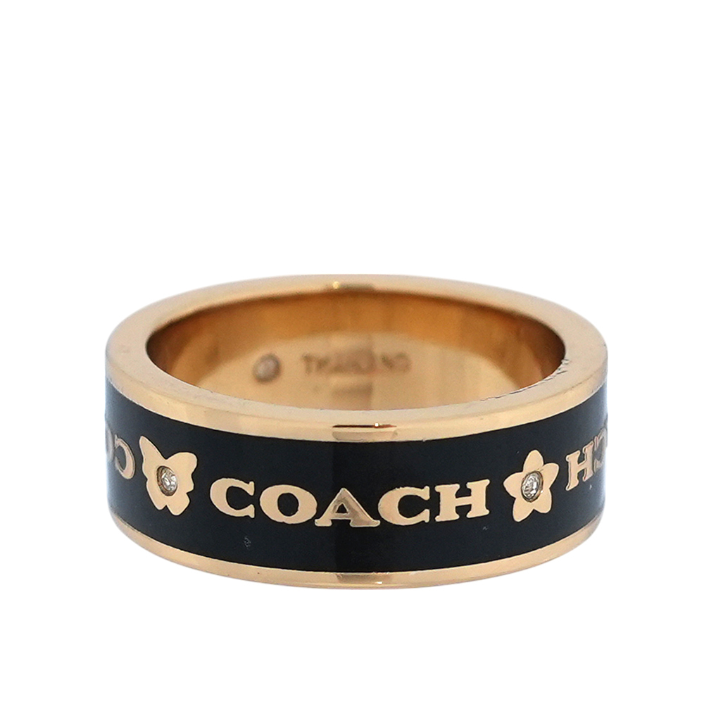 【COACH】愛心及星星圖案琺瑯戒指(黑色/金色)CAH44 GDBK