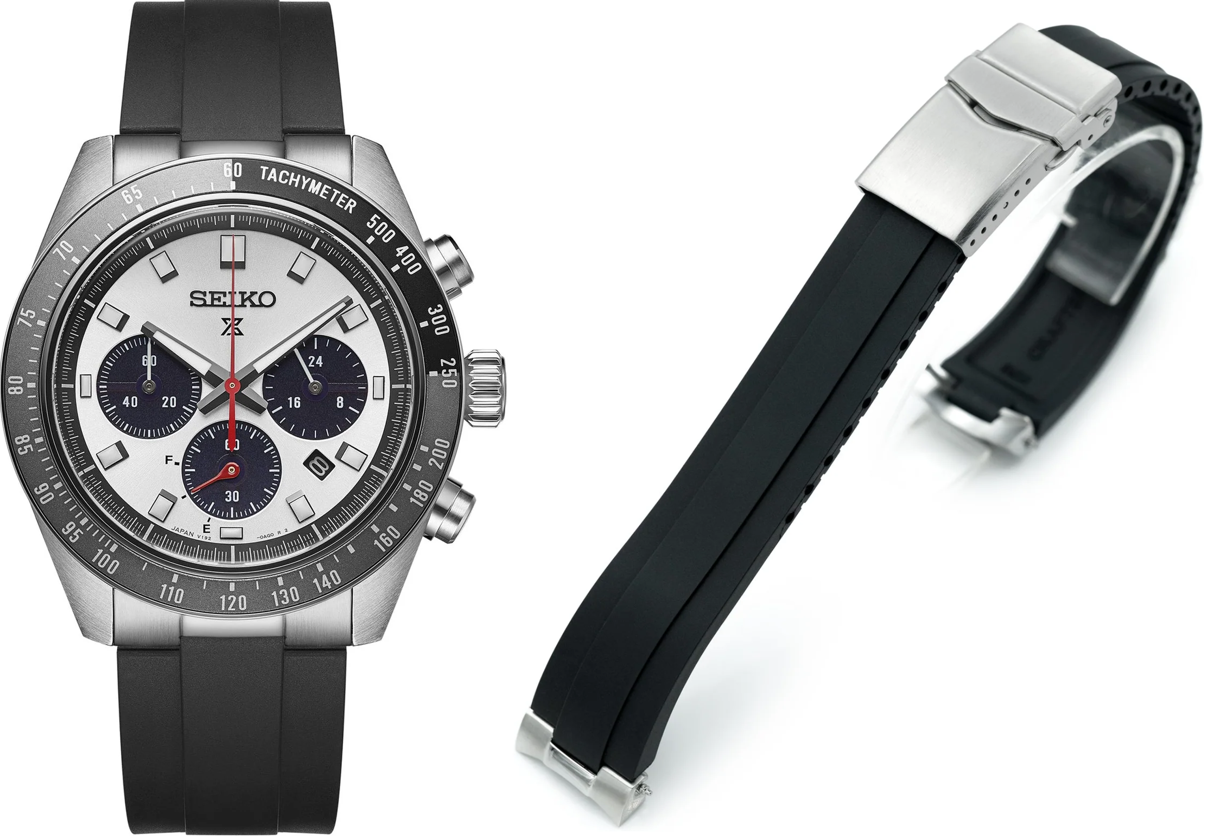 萬年鐘錶 - 太空人錶帶 Seiko 精工 Speedtimer 專用錶帶 21MM 黑色FKM橡膠嵌入式鋼彎錶耳錶帶