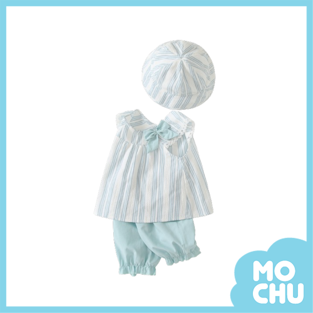 蕾絲藍條無袖套裝