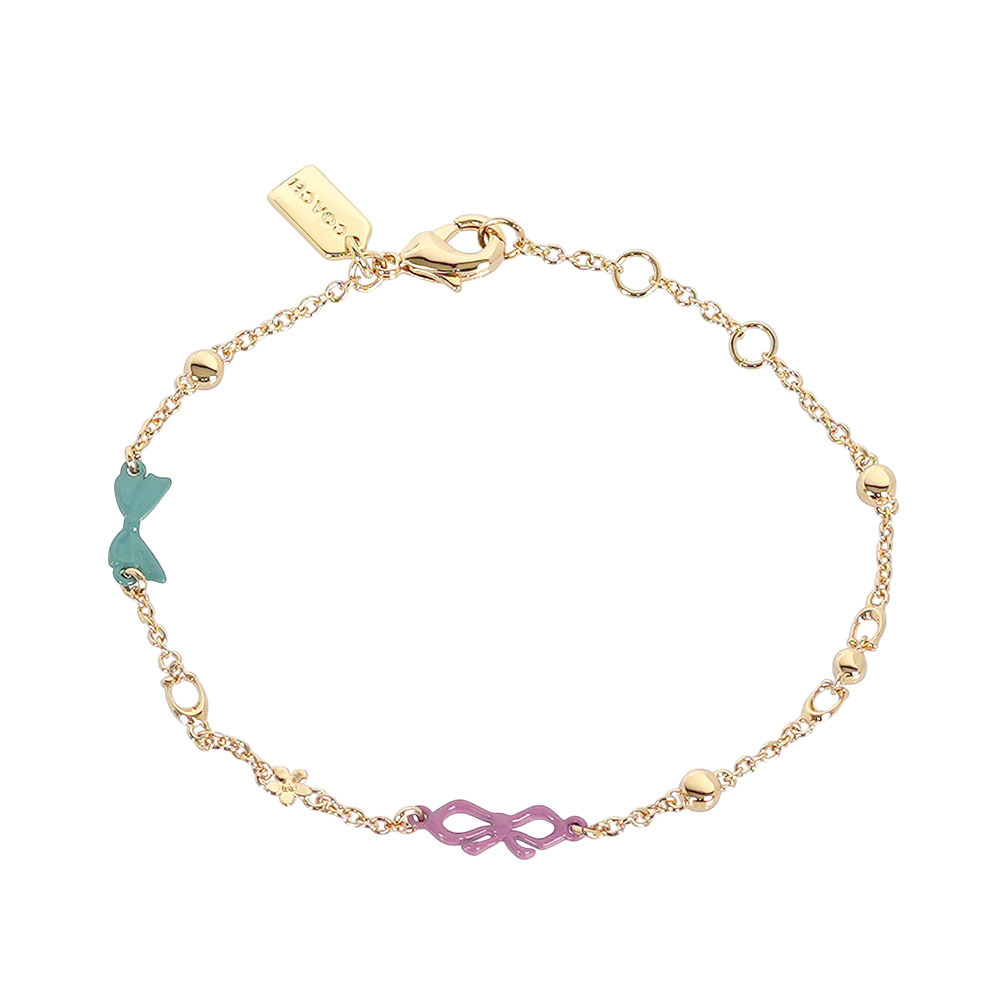 【COACH】彩色樹脂蝴蝶結及玻璃水鑽不可調手鍊(金色)CAD69 GDMC