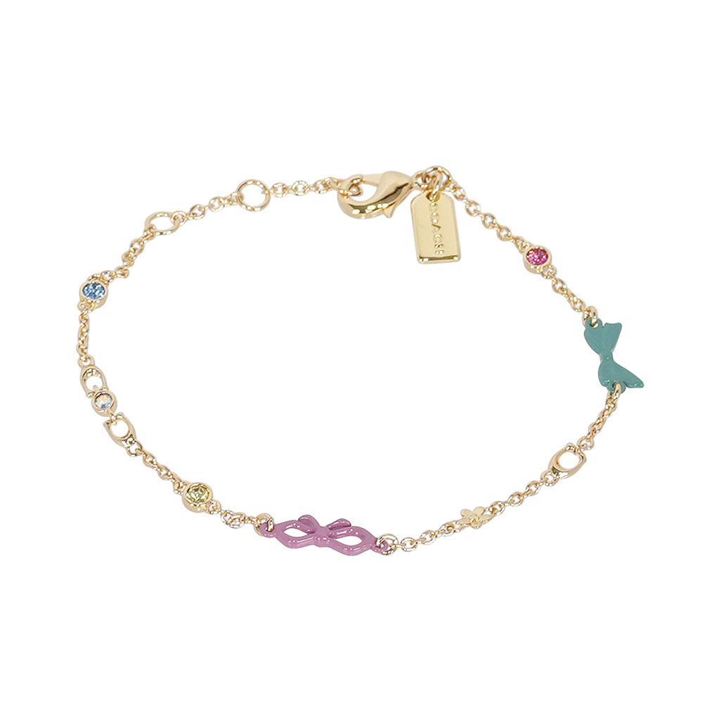 【COACH】彩色樹脂蝴蝶結及玻璃水鑽不可調手鍊(金色)CAD69 GDMC