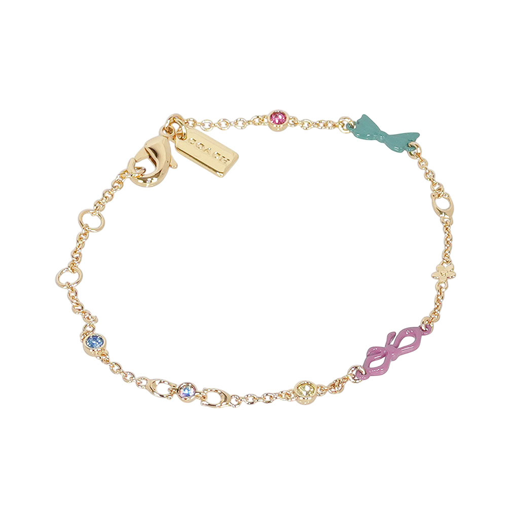 【COACH】彩色樹脂蝴蝶結及玻璃水鑽不可調手鍊(金色)CAD69 GDMC