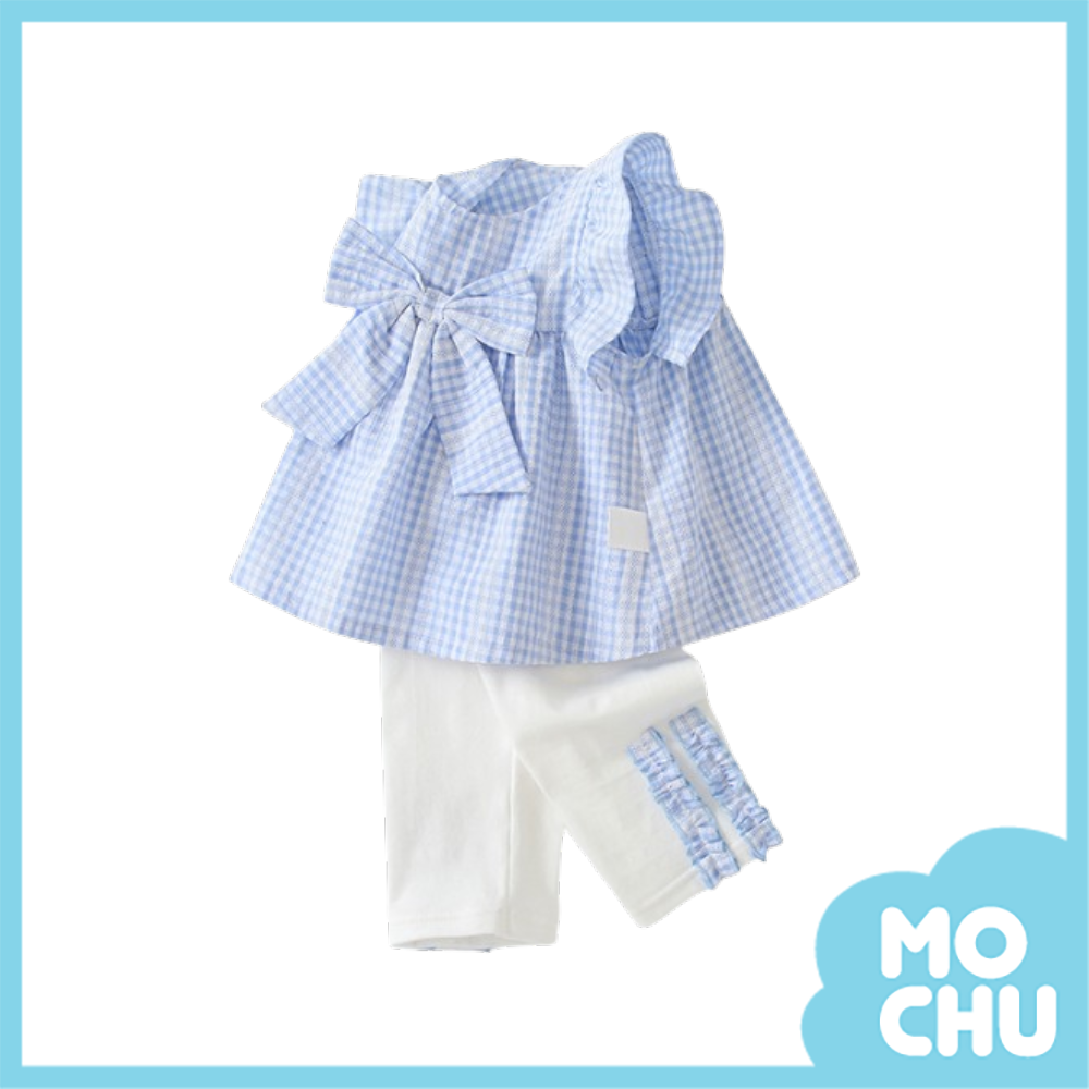 蝴蝶結藍格飛袖套裝