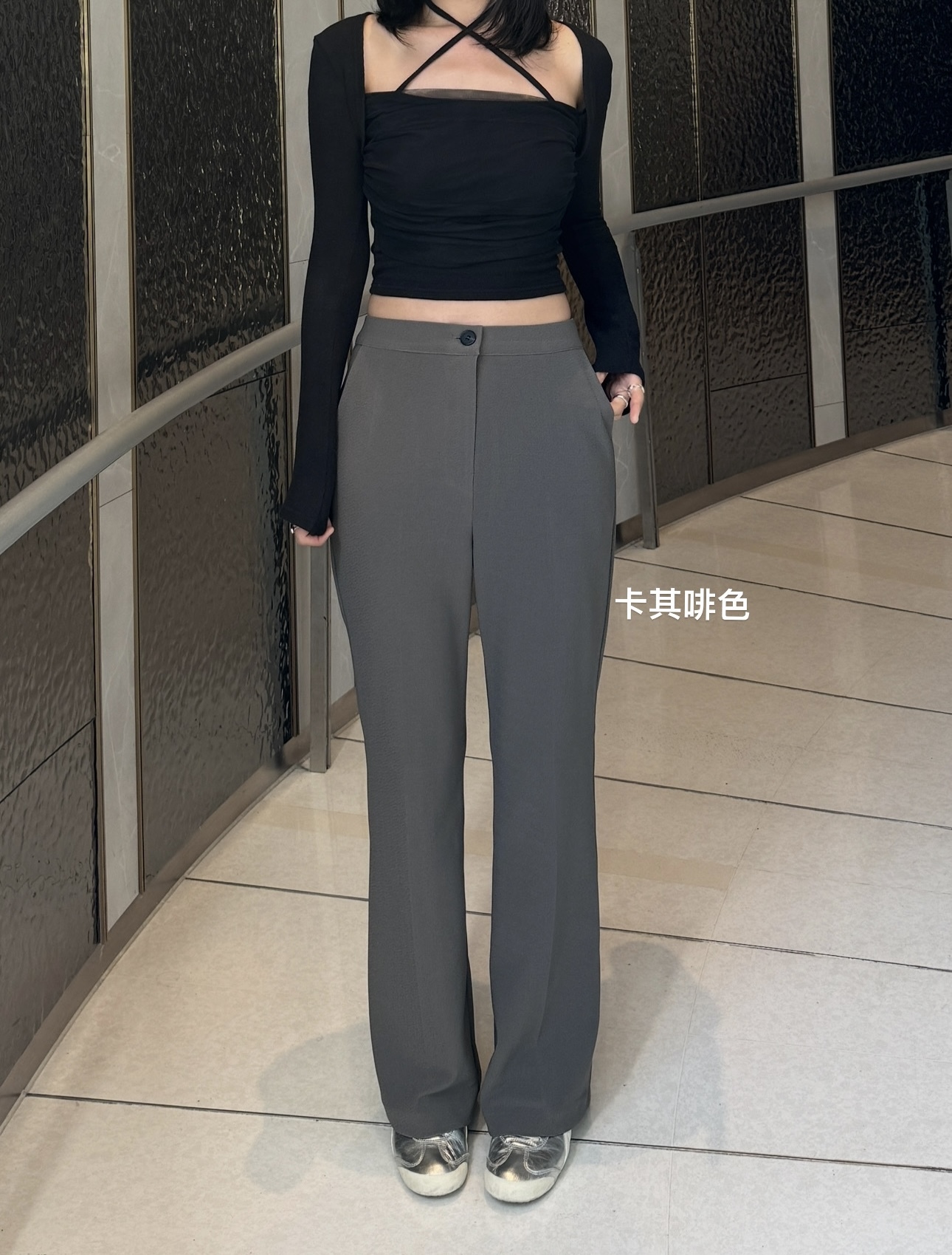 (訂購) 超有彈性! 高腿修身小喇叭西褲 P1022 (卡其啡/深灰/黑)