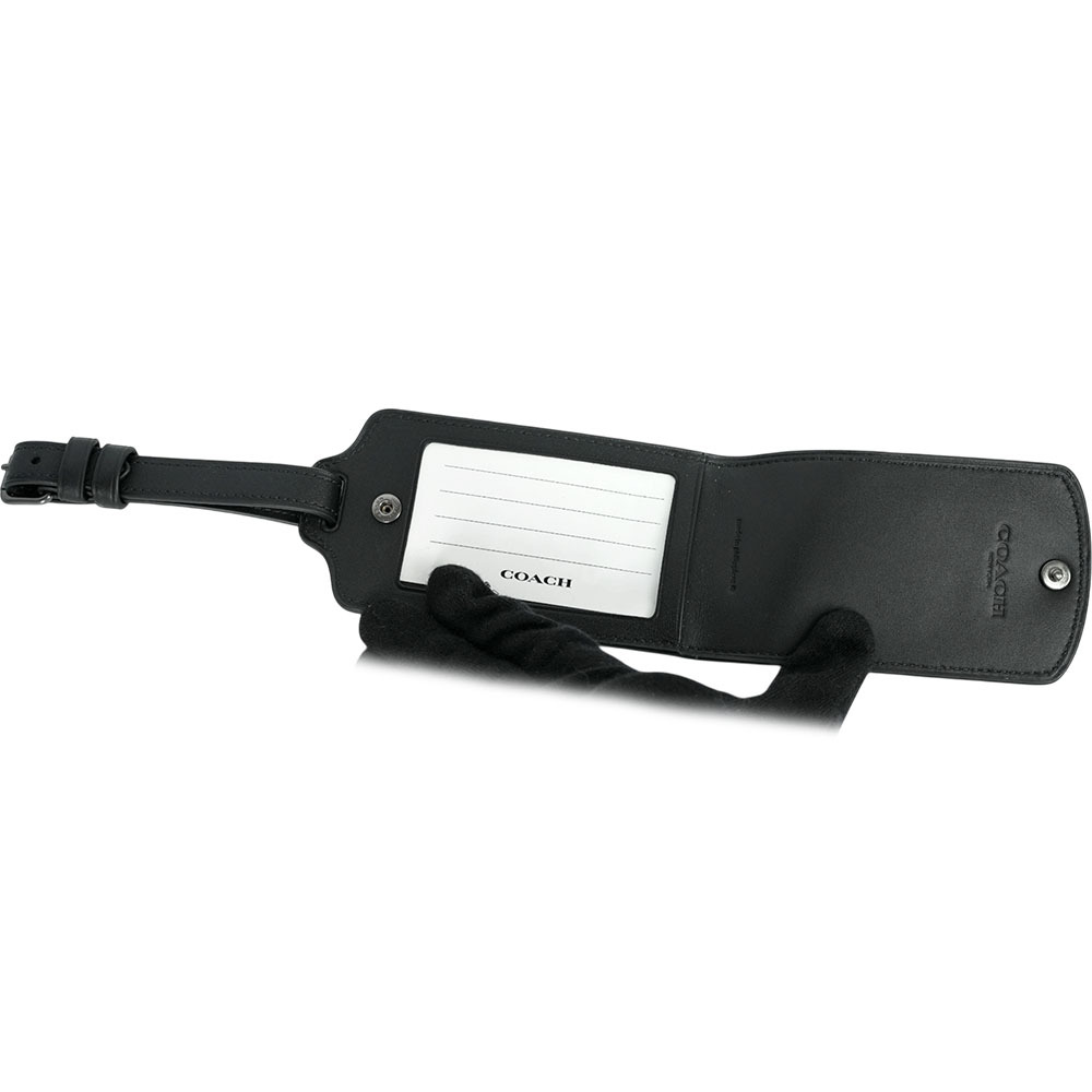 【COACH】手勢圓形標誌滿版塗層帆布及牛皮行李吊牌(炭灰色)CY898 QBA5F