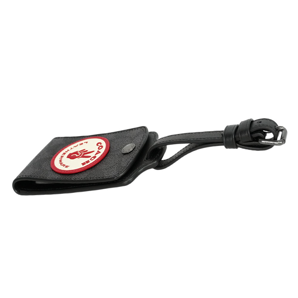 【COACH】手勢圓形標誌滿版塗層帆布及牛皮行李吊牌(炭灰色)CY898 QBA5F