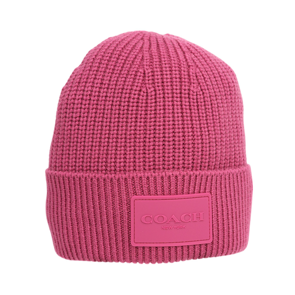 【COACH】方形經典馬車標牌針織羊毛毛帽(粉色)CK704 PIN