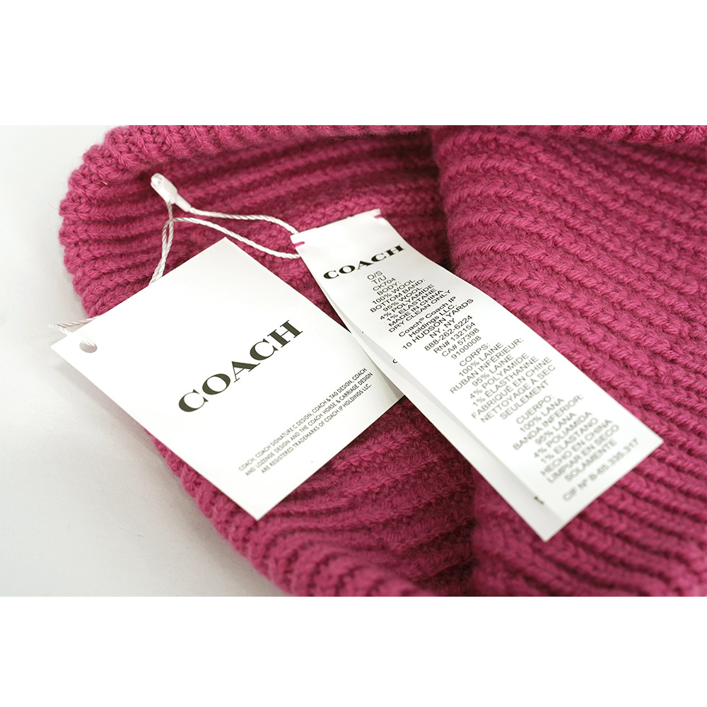 【COACH】方形經典馬車標牌針織羊毛毛帽(粉色)CK704 PIN