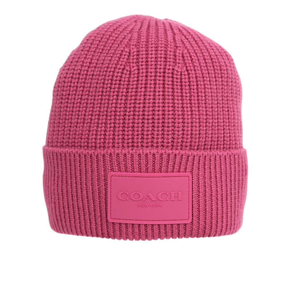【COACH】方形經典馬車標牌針織羊毛毛帽(粉色)CK704 PIN
