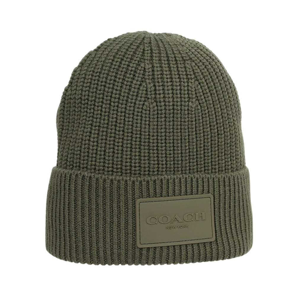 【COACH】方形經典馬車標牌針織羊毛毛帽(橄欖綠)CK704 RM3