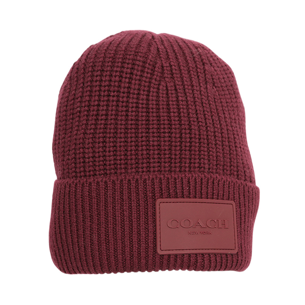 【COACH】方形經典馬車標牌針織羊毛毛帽(酒紅色)CK704 WIN