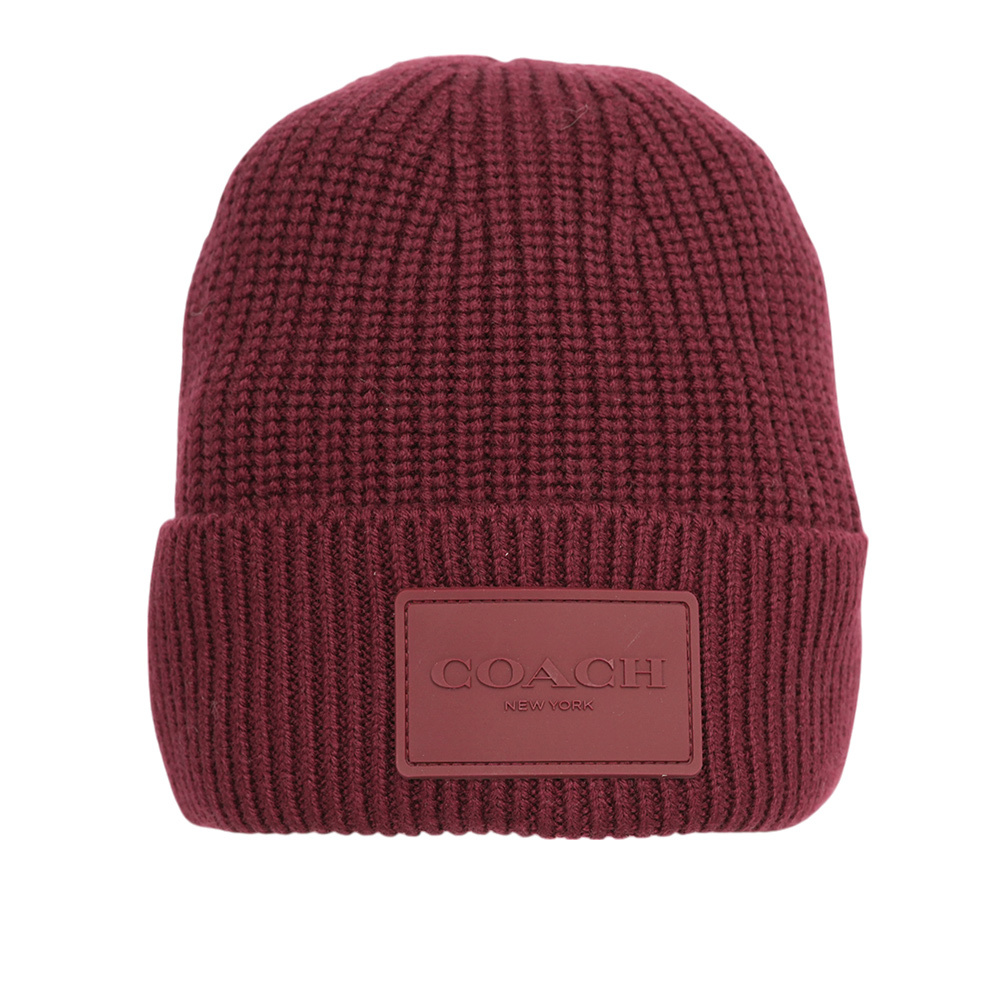 【COACH】方形經典馬車標牌針織羊毛毛帽(酒紅色)CK704 WIN